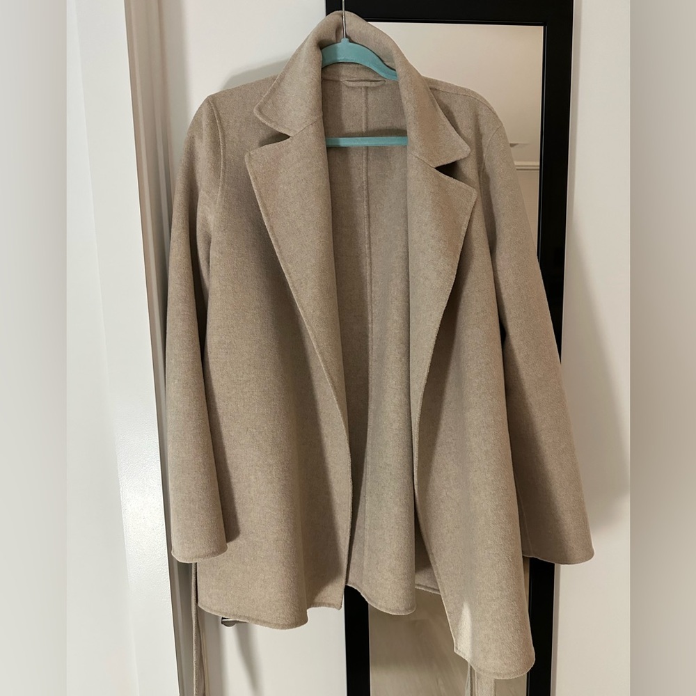 & Other Stories wool-blend short belted coat in mole/beige size M